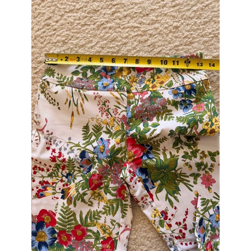 Up! Floral Print Stretch Ankle Pants Straight Leg White Multicolor‎ size 2
